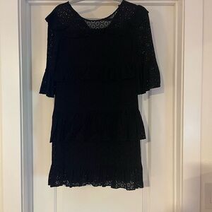 Madewell Black Tiered Ruffled Cocktail Dress with 3/4 Bell Sleeves